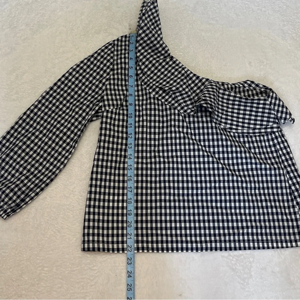 NWT J. Crew Black White Gingham One Shoulder Ruffle‎ Blouse CottageTomato Girl